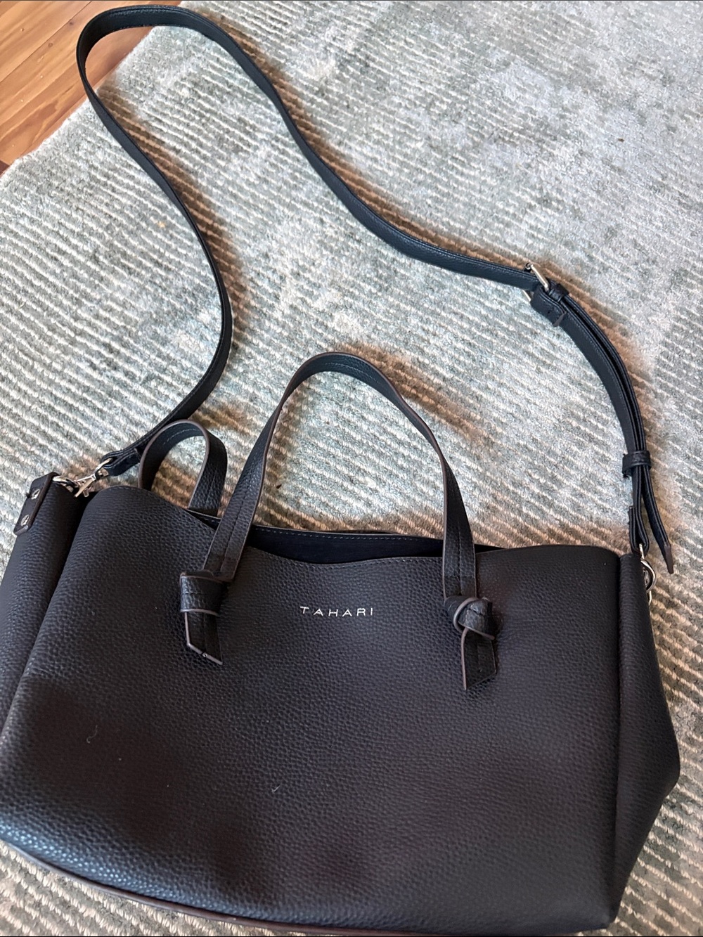 Tahari Black Pebbled Leather Convertible Satchel